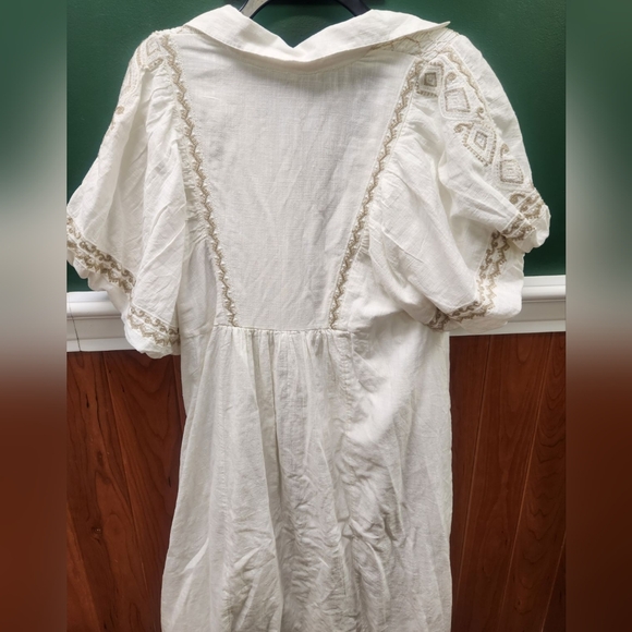 FREE PEOPLE Ivory Samantha Embroidered Maxi Cotton Shirt-Dress Billowy Sleeve L - Picture 10 of 11